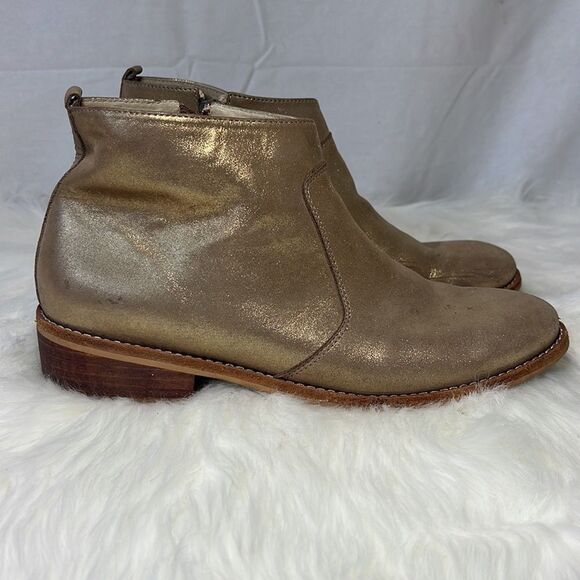Fortress Of Inca Gold Leather Low Heel Booties Sz 7 - Picture 4 of 8